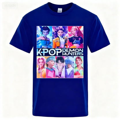 2025 Summer Men Clothes KPop Demon Hunters Saja Boys Soft  100% Pure Cotton Printed T-shirt Cool Cosplay Costume Oversize Y2k