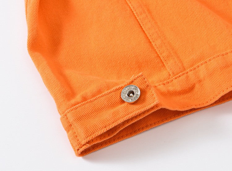 2025 Hot Sale Men's Casual Denim Jacket Korean Style Loose Cotton Handsome Tops Trend Orange Lapel Hip Hop Jean Jacket Plus Size