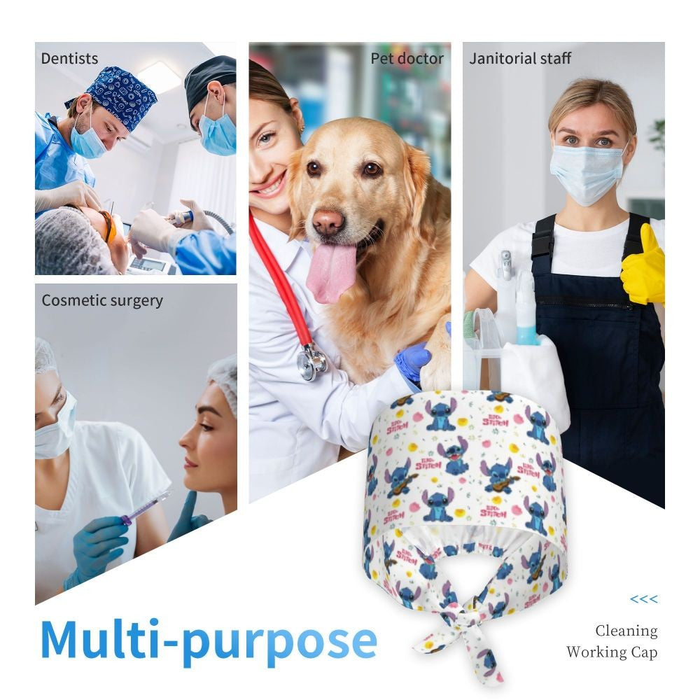 Custom Retro Cartoon Cleaning Working Cap Comfortable  Stitch Ohana Scrub Cap Surgicals Hat Nurse Scrubs Hat For Dentist