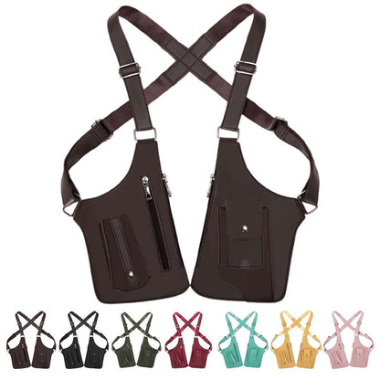 Retro Double Shoulder Strap Multi-pocket Outdoor Anti-theft Tactical Bag Men Crossbody Bags PU Waterproof Phone Bag Chest Bag