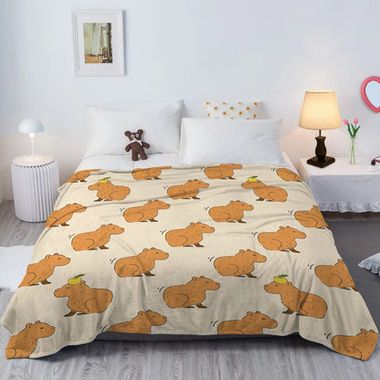 Trembling Capybara Printed Throw Blanket Plush Fluffy Flannel Fleece Soft For Sofa Couch Bed