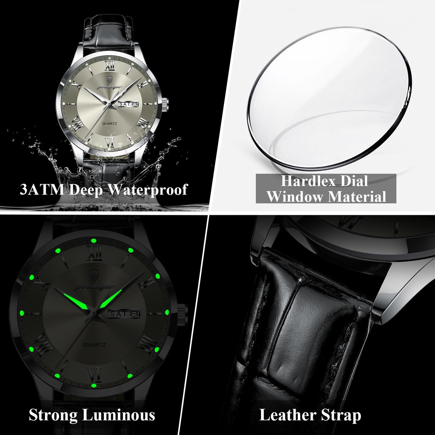 POEDAGAR Top Luxury Watch For Men Military Waterproof Luminous Date Week Man Wristwatch Leather Men's Quartz Watches Sport Reloj