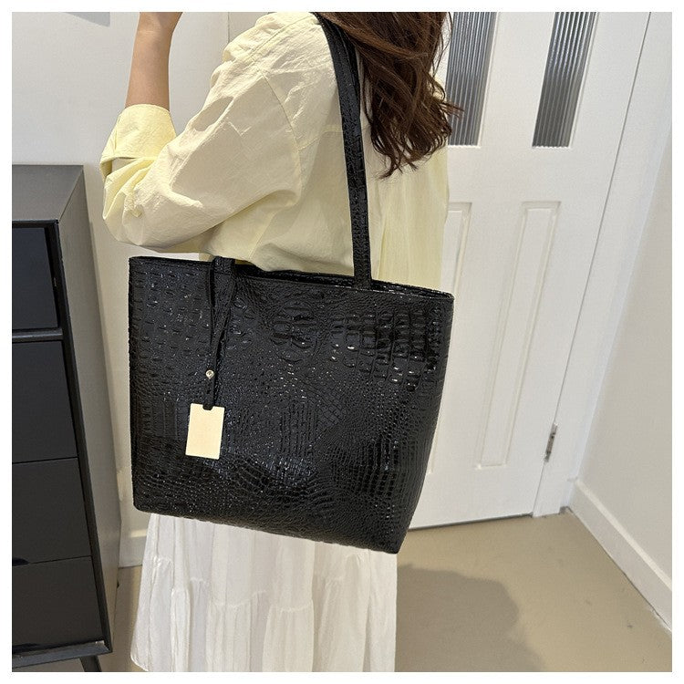 Fashion Casual Women Shoulder Bags Silver Gold Black Crocodile Handbag PU Leather Female Big Tote Bag Ladies Hand Bags Sac