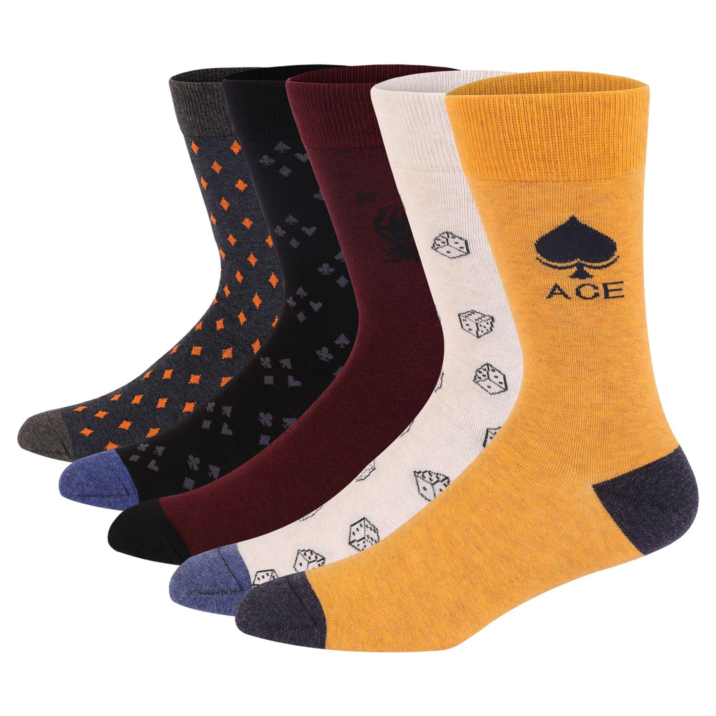 5 Pairs Mens Dress Socks Plus large Size?High Quality Combed Cotton Crew Socks?Black Cool Argyle Breathable Casual Socks for men