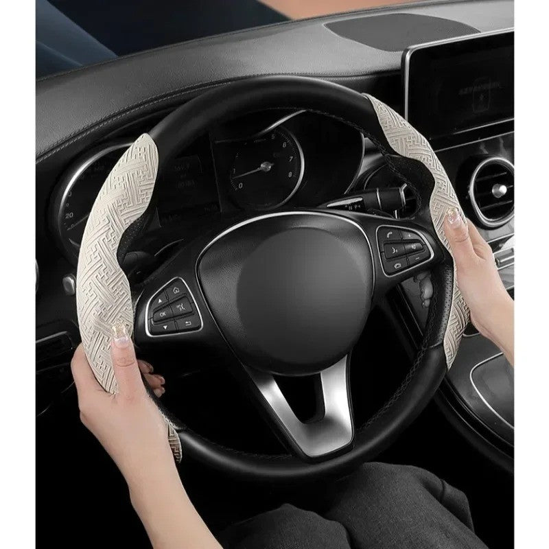 Embossed Napa leather steering wheel cover, anti-slip and sweat-absorbing handlebar cover, semi-covered protective cover