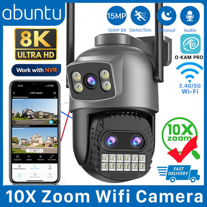 15MP 8K PTZ Wifi Camera 10X Zoom Outdoor Surveillance Camera 35M Long Distance Night Vision CCTV IP Security Camera Human Detect