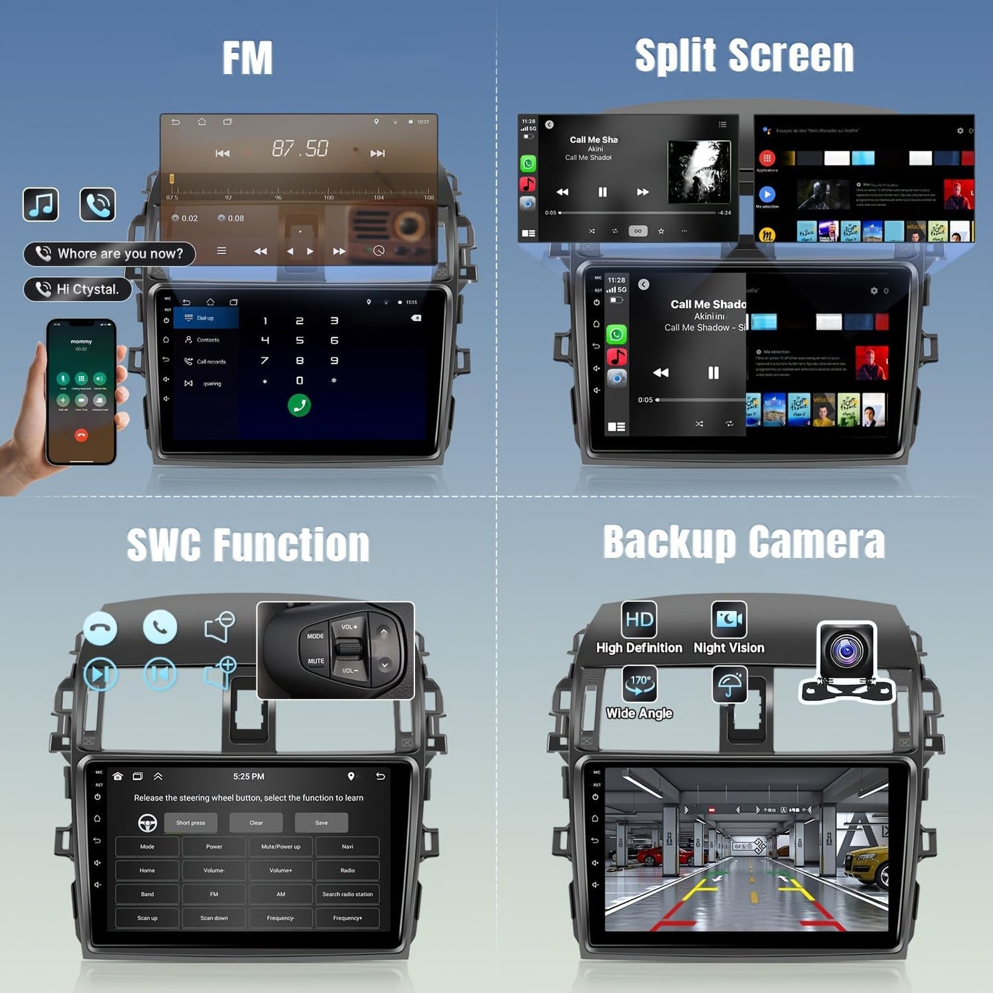 Rádio automotivo sem fio de 9 polegadas para Toyota Corolla 2009 2010 2011 2012 2013, compatível com CarPlay Android Auto, tela de toque 2+32G