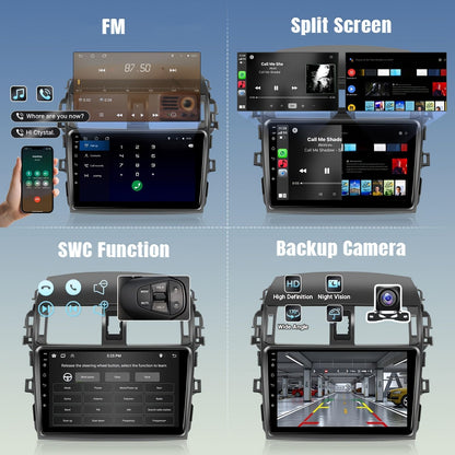 Rádio automotivo sem fio de 9 polegadas para Toyota Corolla 2009 2010 2011 2012 2013, compatível com CarPlay Android Auto, tela de toque 2+32G