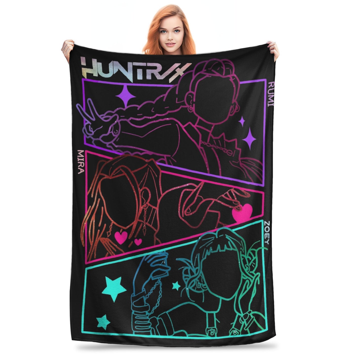 Huntrix Zoey Rumi Mira Blanket Cover Flannel KPop Demon Hunters Lightweight Throw Blankets for Outdoor Travel Bed Rug