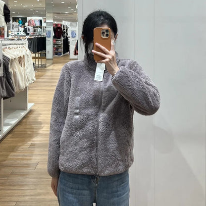 Autumn Winter Women's Long Velvet Fleece Zipper Sleeve Coat Warm Coral Fleece Jacket Full Length Outerwear Comfortable Coat