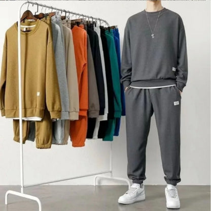 Men's Waffle Suit Sets Casual Long Sleeved Sweatshirt and Pants for Sports Men's T-shirt Hoodie Casual Trousers Set Loose Fit
