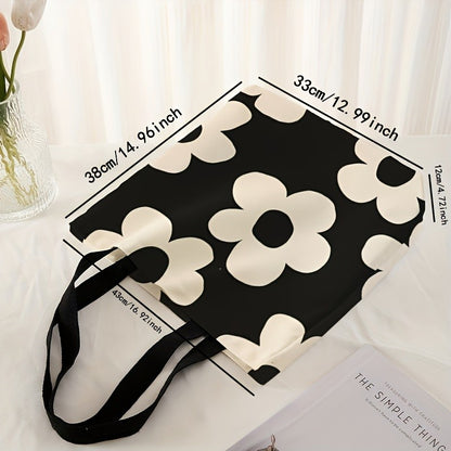 Yellow flower printed tote bag, reusable fashionable backpack, multifunctional handbag, printed canvas shopping bag