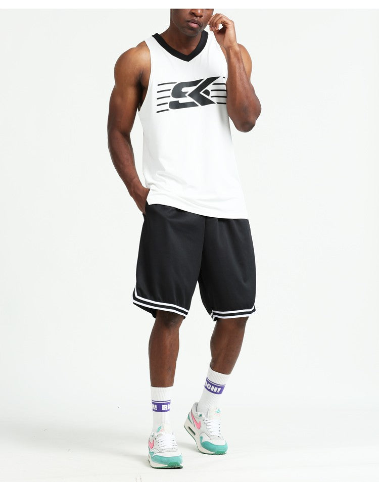 Knee Length Basketball Shorts Men Striped Loose Running Sport Gym Dry Fit Mesh Breathable Fitness Training Workout Bottom Male