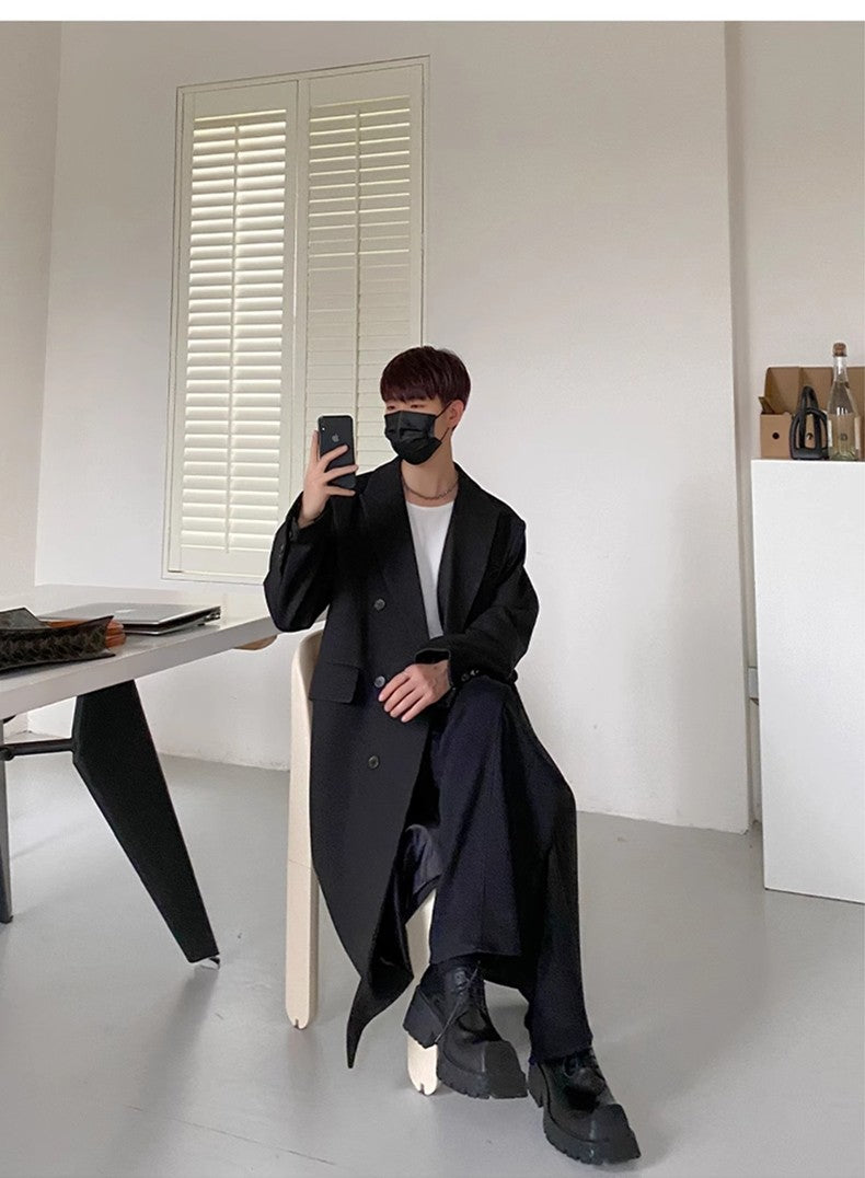 Mauroicardi Autumn Winter Long Warm Coffee Black Soft Woolen Coat Men Double Breasted Loose Casual Wool Blends Overcoat 2023