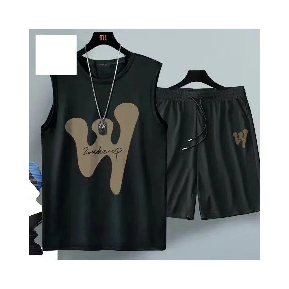 2024 Summer Men Clothing Harajuku Breathable fashion Sportswear Basketball suit casual short-sleeved T-shirt + shorts 2-piece