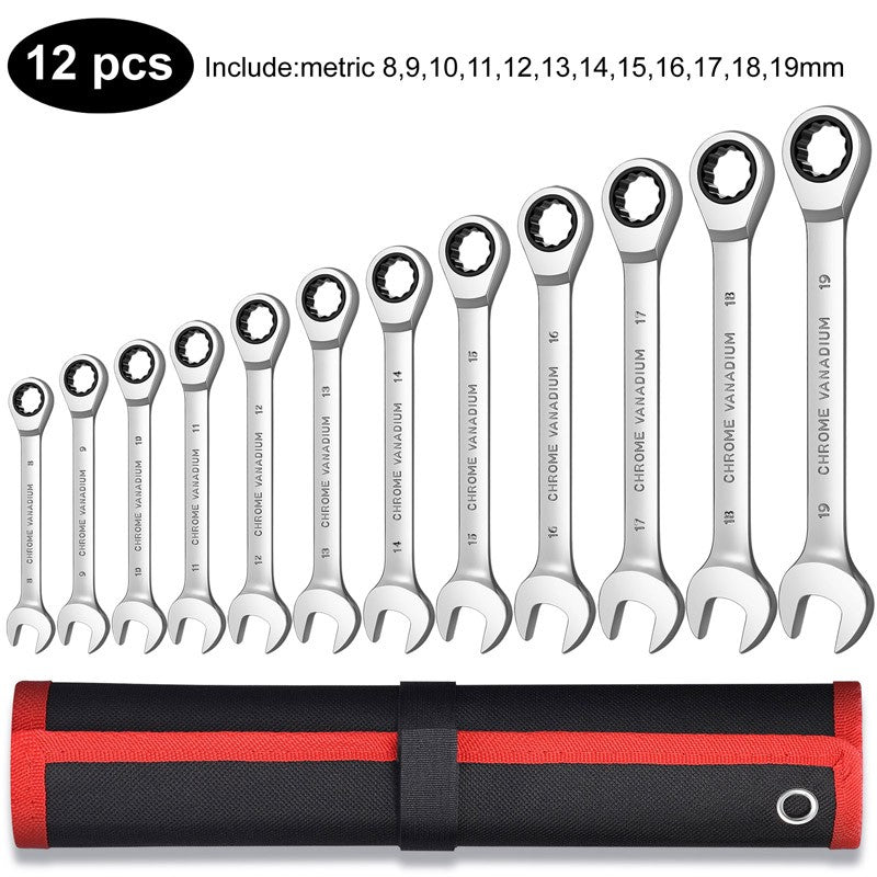 Conjunto de Chaves Catraca Métricas e Standard, Chave Combinada de 12 Pontos com Boca Fechada, Conjunto de Ferramentas para Garagem, CR-V Totalmente Polido