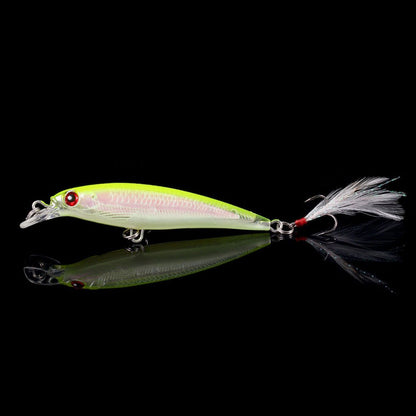 Isca de Pesca Laser Minnow 10/5 Peças Biónica Artificial 9cm/7g Isca Dura Flutuante com Anzol de Pena Wobbler Pesca para Baixo Lúcio