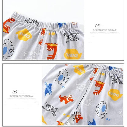 Cotton Pajama Cartoon T-Shirt+Shorts 2-Piece Clothing Set Kids Summer Baby Boys Girls Stripe Casual Tracksuit Clothes Suit 0-6 Y