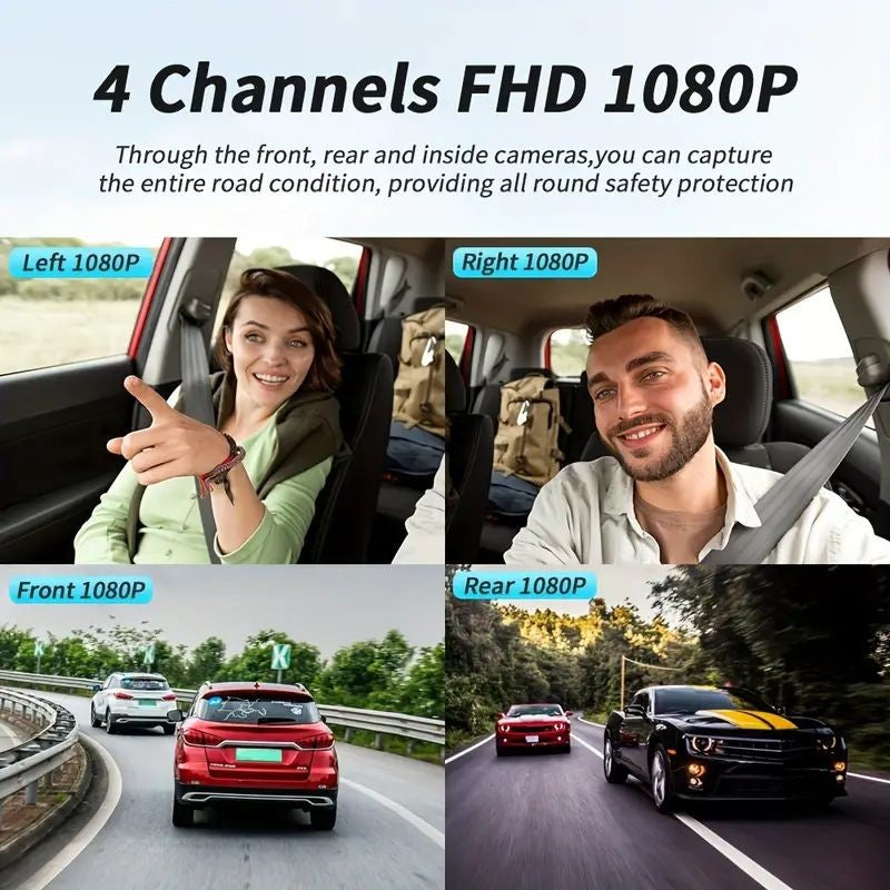 Câmera Veicular Filmadora 4 Canais Caixa Preta FHD 1080P Dianteira Esquerda Direita Traseira Visão Noturna Gravação em Loop adicionar Kit Hardwire