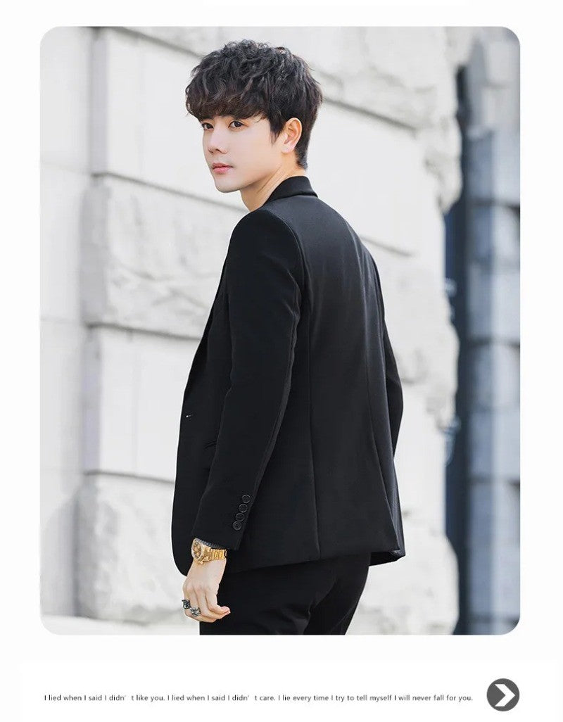 S-6XL Men's Business Casual Suit Korean Style Trendy Slim Fit 2 Piece Set Solid Color ?Blazer+ Pants )Groom Wedding Dress Party