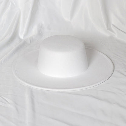 2022 new oversized edge flat top hat retro French felt hat outdoor sun hat women's big-brimmed fedora hat