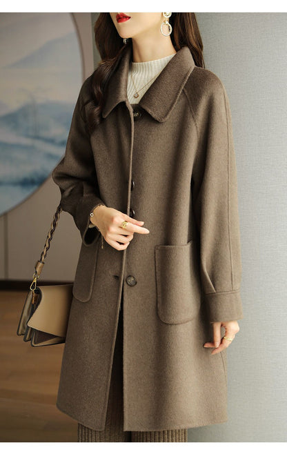 Plus Size Women's Thickened Woolen Coat Hot Sale Of The Season Autumn Winter New Style Small Size Korean Version Slimming Med...