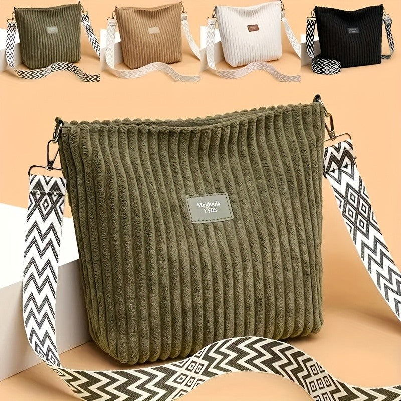 Women's Corduroy Shoulder Bags Large Capacity Solid Color Handbags Daily Commuting Crossbody Bags