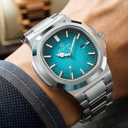 PAAZOMU Luxury Watch Business 50 ATM Waterproof Male Clock Luminous Date Stainless Steel Square Quartz Men Watches reloj hombre