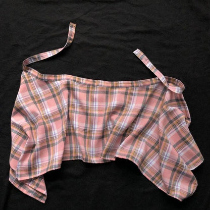 Hip Hop Irregular Men And Women Fake Shirt Hem Plaid Skirt  Y2k Streetwear Harajuku Vintage Sports Street Women Fart Curtain