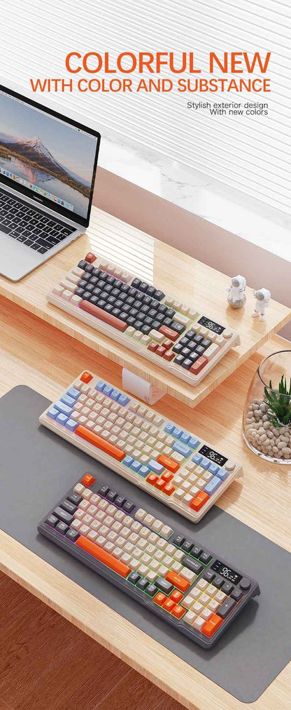 Teclado Gamer Sem Fio M96 Bluetooth FREEWOLF com Tela, Tela Eletrônica, Conexão Multi-Dispositivo, Ergonomia Gamer
