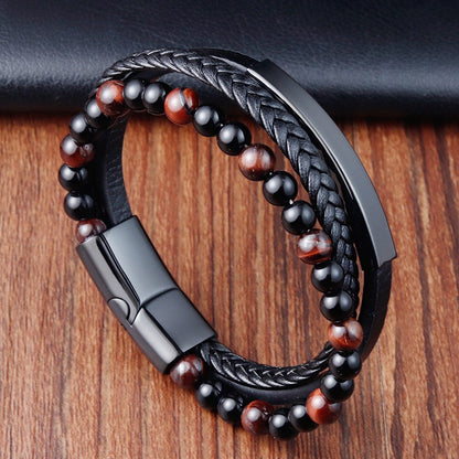 Pulseira de corda trançada charmosa para homens, fecho magnético de aço inoxidável, pulseiras e braceletes de couro legítimo, joias masculinas e femininas