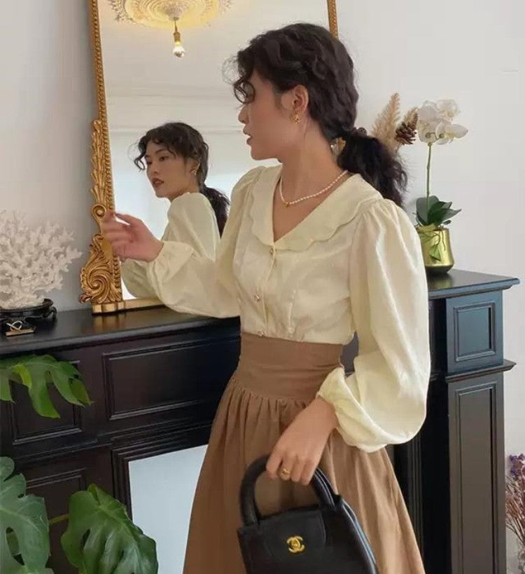 Autumn Outfit Set Women's 2023 New Court Sle Retro irt Versatile Mid-Length A-Line  Skirt for Pear aped Body