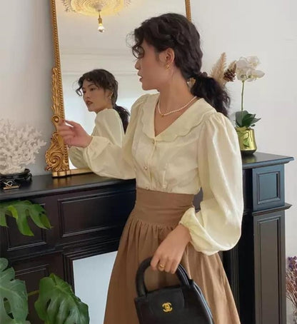 Autumn Outfit Set Women's 2023 New Court Sle Retro irt Versatile Mid-Length A-Line  Skirt for Pear aped Body