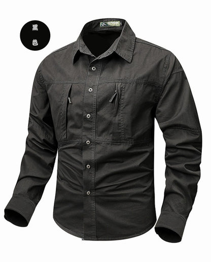 New Spring Men Long Sleeved Cargo Shirts High Quality Man Outdoor Multi Pockets Loose Tooling Shirts Male Casual Shirts Size 5X