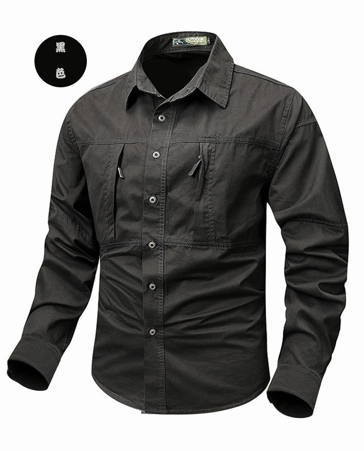 New Spring Men Long Sleeved Cargo Shirts High Quality Man Outdoor Multi Pockets Loose Tooling Shirts Male Casual Shirts Size 5X