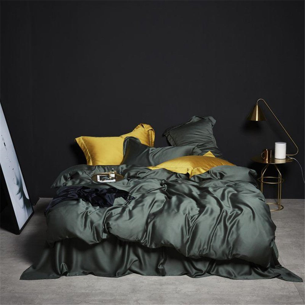 Liv-Esthete Conjunto de Cama Verde Escuro 100% Seda Saudável Pura Seda Luxo Queen King Capa de Edredom Lençol de Elástico Fronha Conjunto de Roupa de Cama