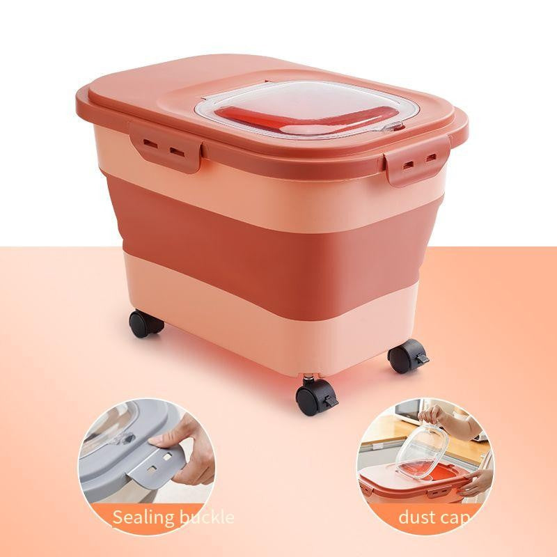 Recipiente Dobrável para Ração de Cães e Gatos de 6/15 Litros, Caixa para Ração Seca de Gatos com Tampas, Recipientes Herméticos para Armazenamento de Grãos e Arroz de Cozinha