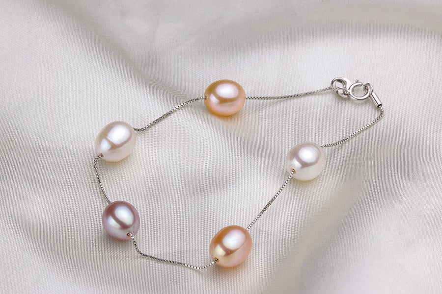 HENGSHENG Natural Pearl Necklace/Bracelet Jewelry Sets 925 Sterling Silver Chain with Freshwater Pearl Jewelry Gift for Women