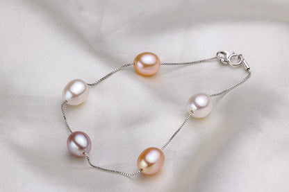 HENGSHENG Natural Pearl Necklace/Bracelet Jewelry Sets 925 Sterling Silver Chain with Freshwater Pearl Jewelry Gift for Women