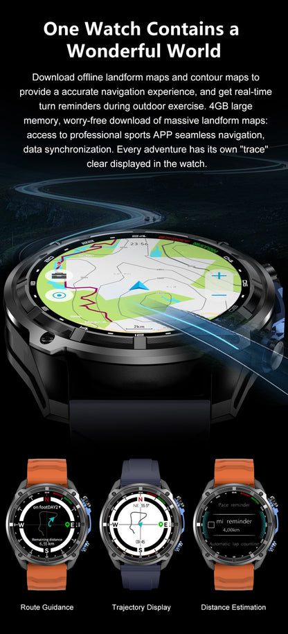 2025 Novo Smartwatch T-Rex Tático GPS Integrado Mapa Offline 4GB Memória 5ATM IP69K Natação À Prova D'Água Masculino Smart Bracelete Militar