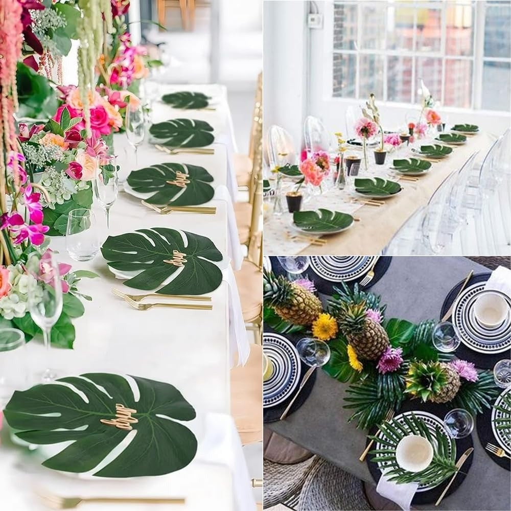 10PCS Tropical Palm Leaves Summer Monstera Artificial Silk Turtle Leaves for Home Hawaiian Luau Beach Wedding Party Decor