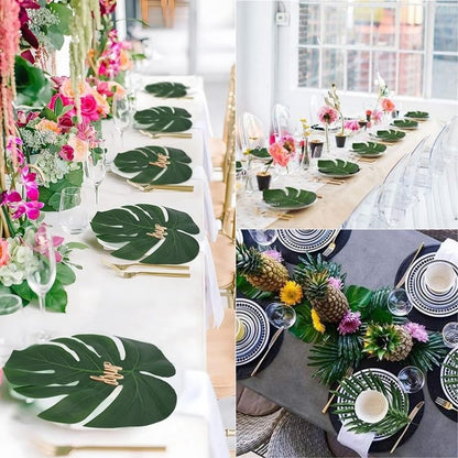 10PCS Tropical Palm Leaves Summer Monstera Artificial Silk Turtle Leaves for Home Hawaiian Luau Beach Wedding Party Decor