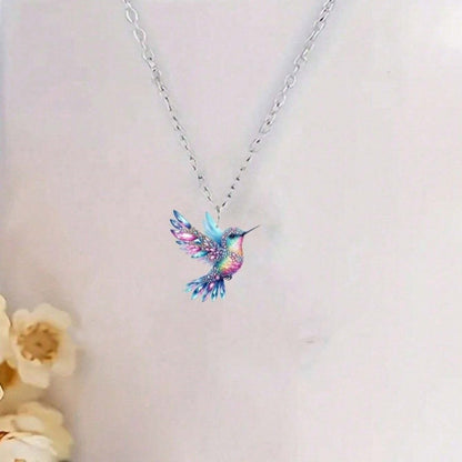 1 set of elegant and stylish acrylic colorful honey-sucking bird necklace earrings set with multi-color wing design, suitable fo