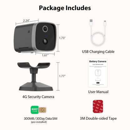 Mini 4G Wireless Security Camera with SIM Card, Battery Powered, Night Vision, Human Detection, Indoor Outdoor Use Mini Cam
