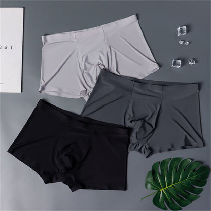 3PCS High Quality Men's Ice Silk Underwear Summer Thin Breathable Seamless Panties Sexy Male Underpants Plus Size