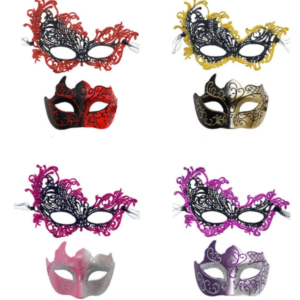 2PCS/set Couple Masks Lace Women Mask Men Painted Half Face Mask Eye Mask Set Party Masquerade Wedding Decoration Costume Prom