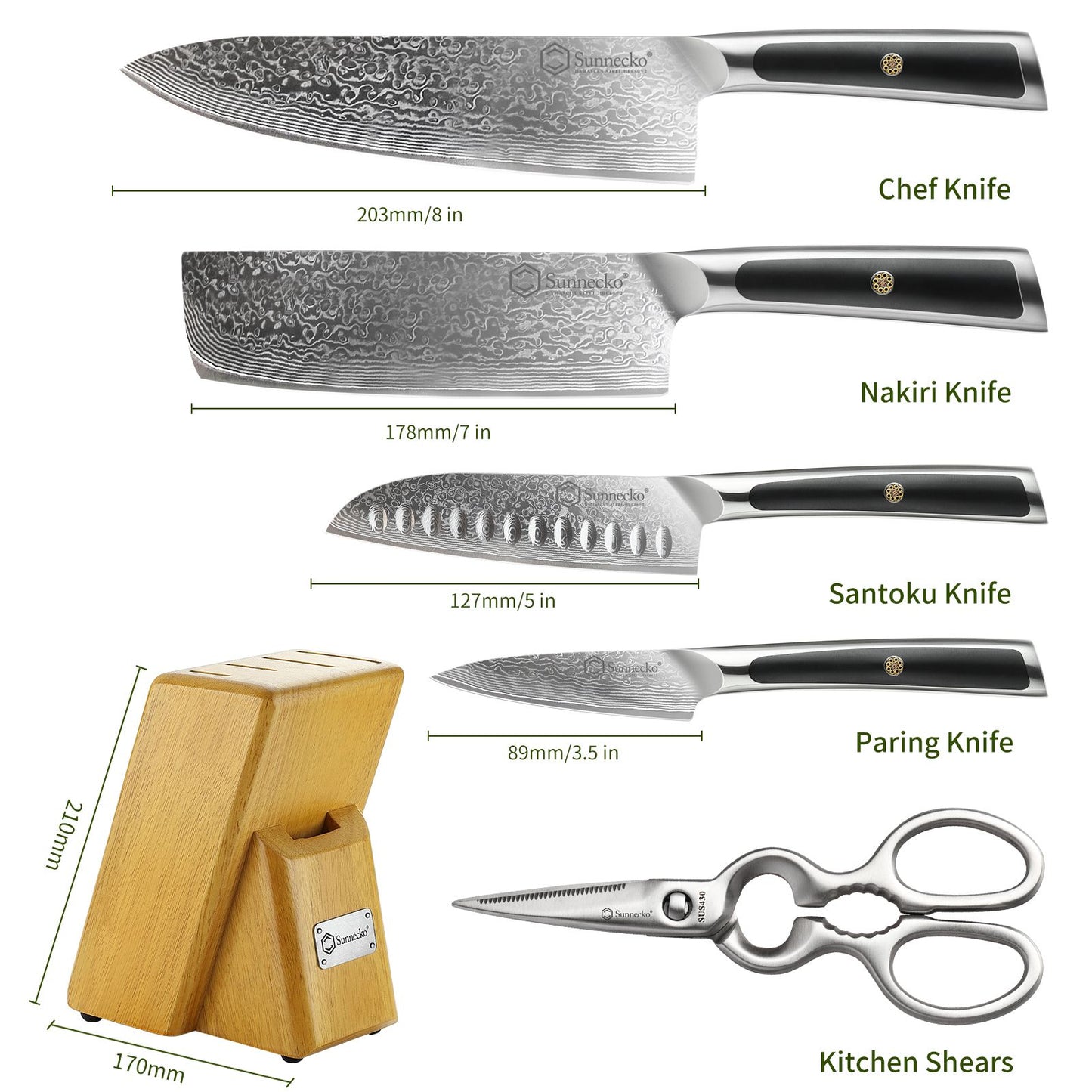 Facas Damasco Sunnecko 1-6Pcs/Set Faca de Cozinha Ultra Afiada com Núcleo VG10 Fio de Corte Utilitário Cutelo do Chef Santoku Fatiar Descascar