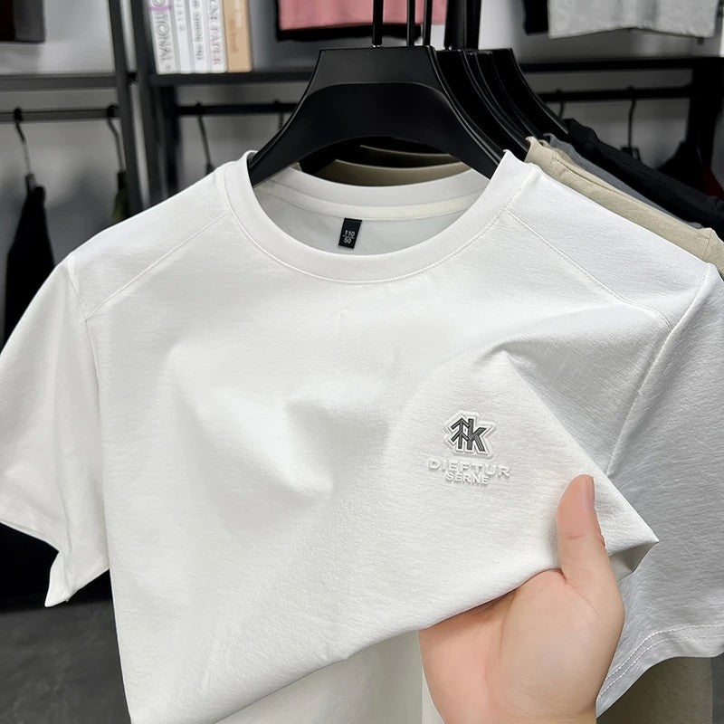 2025 New Men's Korean Style Fashion Badge Short Sleeved Sleeve Round Neck T-shirt Casual and Comfortable Summer Versatile Top