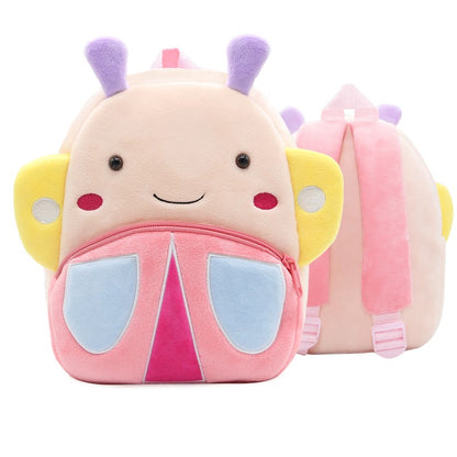 Mochila escolar para meninas, mochila infantil fofa de borboleta rosa de pelúcia, mochila escolar para jardim de infância