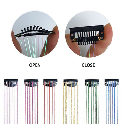 6/12 peças de tic-tac de cabelo sintético, peça única, extensões de cabelo com brilho feminino, kit de enfeites de cabelo, peruca brilhante resistente ao calor